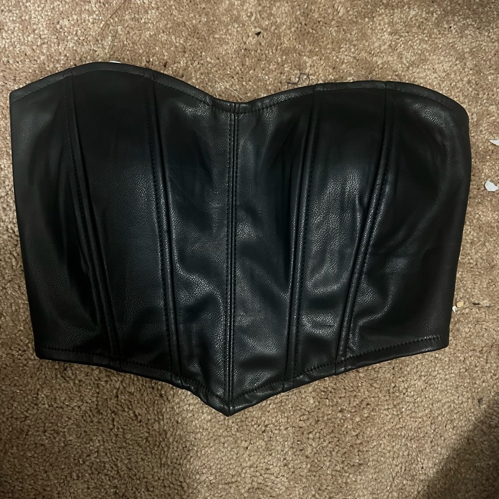 Black faux leather zip corset